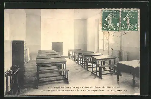 AK Villeblevin, Caisse des Écoles du XII Arrond, Colonie Secolaire pemanente, Salle de Correspondance