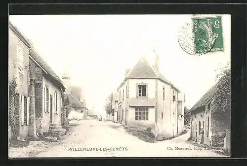 AK Villeneuve-les-Genets, Une Rue et l`Eglise