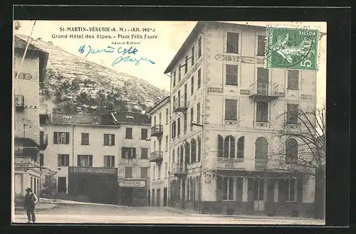AK St-Martin-Vésubie, Grand Hôtel des Alpes - Place Félix Faure