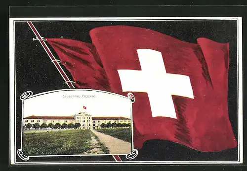 AK Lausanne, Kaserne mit Fahne