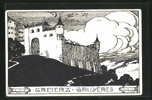 Künstler-AK Greyerz, Burgansicht