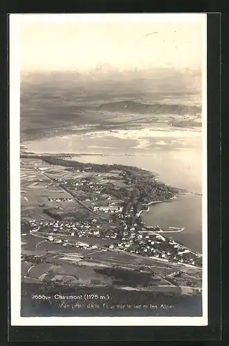 AK Chaumont, Vue prise de la Tour sur le lac et les Alpes