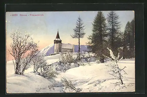 AK Davos, Frauenkirche im Winter