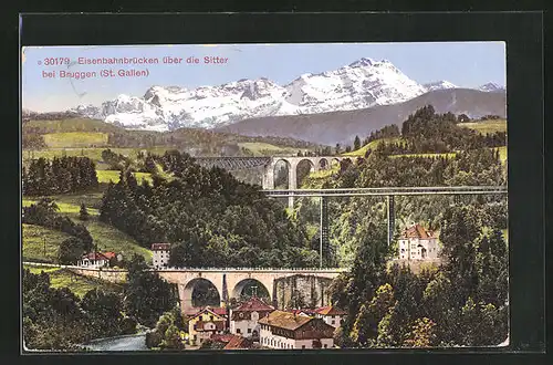 AK St. Gallen, Eisenbahnbrücke über die Sitter bei Brüggen