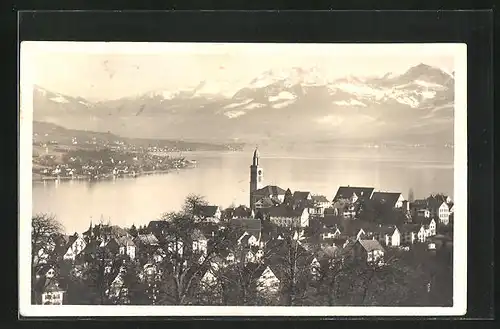 AK Thalwil, Ortsansicht mit den Alpen im Hintergrund