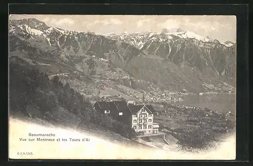 AK Beaumaroche / Chardonne, Vue sur Montreux et les Tours d`Ai