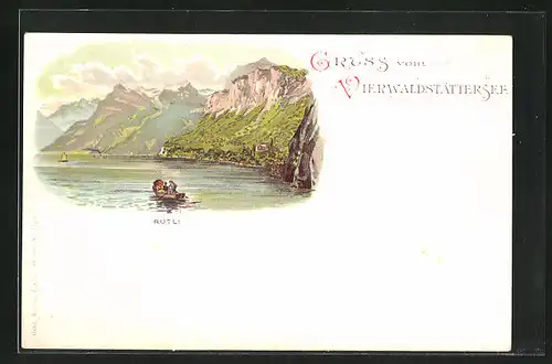 AK Rütli, Vierwaldstättersee mit Ruderboot