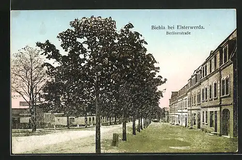 AK Biehla / Elsterwerda, Berlinerstrasse mit Gebäudezeile