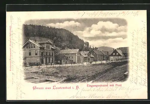 AK Lautenthal i. H., Eingangsstrasse mit Post