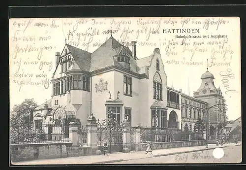 AK Hattingen, Bahnhofstrasse mit Amtshaus