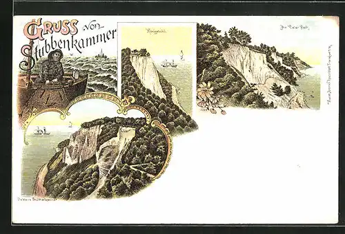 Lithographie Stubbenkammer, Königstuhl, Am Kieler Bach, Kleine Stubbenkammer