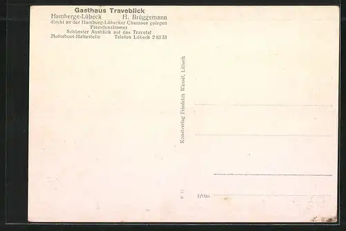 AK Hamberge-Lübeck, Gasthaus Traveblick an der Hamburg-Lübecker Chaussee, Dampfer