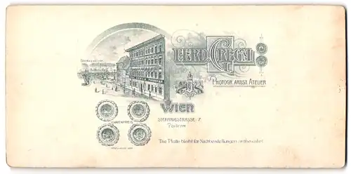 Fotografie Ferd. Grega, Wien, Stefaniestr. 7, Ansicht Wien, Strassenpartie mit Ateliersgebäude