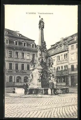 AK Würzburg, Vierröhrenbrunnen, Domstrasse