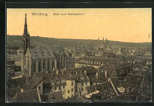 AK Würzburg, Blick vom Rathausturm auf den Ort