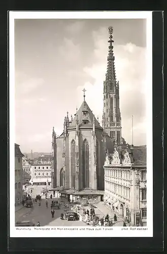 AK Würzburg, Marktplatz mit Marienkapelle und Haus zum Falken