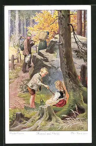 Künstler-AK Otto Kubel: Holzfäller und seine Frau führten Hänsel und Gretel in den Wald