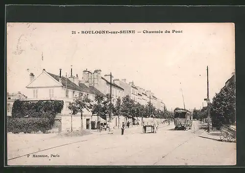 AK Boulogne-sur-Seine, Chaussée du Pont, Strassenbahn