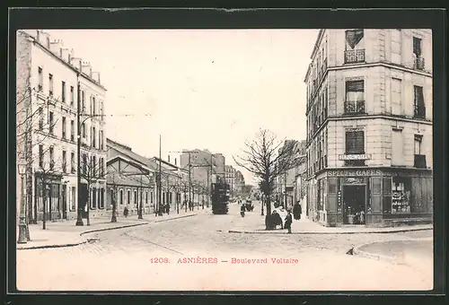 AK Asnières, Boulevard Voltaire, Strassenbahn