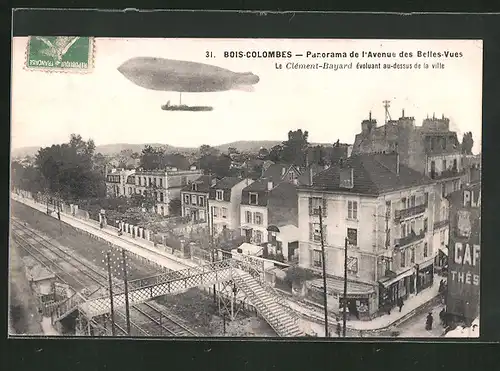 AK Bois-Colombes, Panorama de l`Avenue des Belles-Vues, Zeppelin