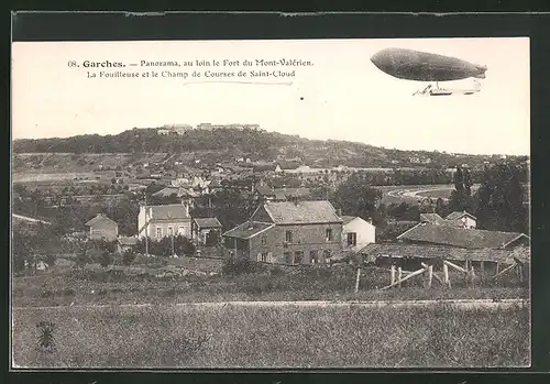 AK Garches, Panorama, au loin le Fort du Mont-Valérien, Zeppelin