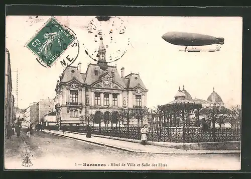 AK Suresnes, Hotel de Ville et Salle des Fetes, Zeppelin