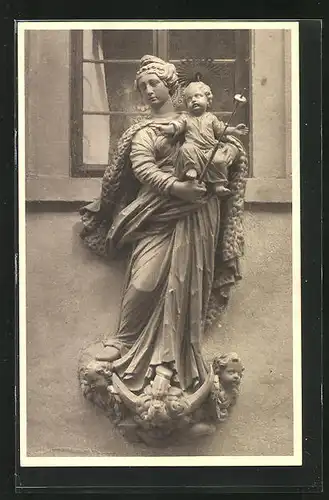 AK Würzburg, Würzburger Häuserschmuck, Madonna mit Kind, Strasse Johannitergasse 18