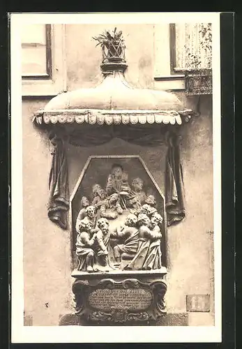 AK Würzburg, Heiliges Abendmahl, Relief am Hause Strasse Büttnergasse Nr. 15