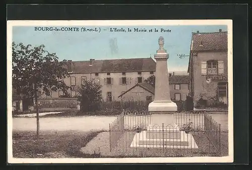 AK Bourg-le-Comte, L`Ecole, la Mairie et la Poste