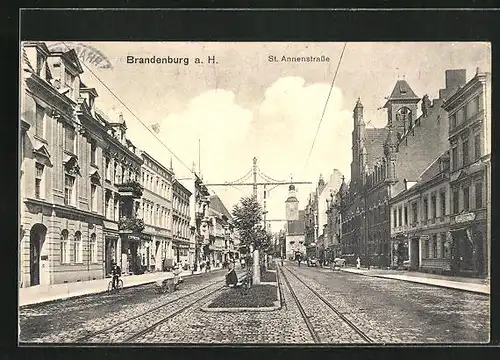 AK Brandenburg a. H., Strassenbahntrassen in der St. Annenstrasse
