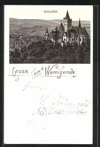 Lithographie Wernigerode, Blick auf das Schloss