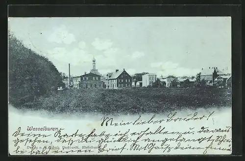 Mondschein-AK Wesselburen, Feldpartie mit Blick zum Ort