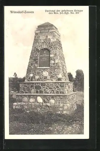 AK Wünsdorf-Zossen, Denkmal der gefallenen Krieger des Reg. Inf.-Rgt. No. 204