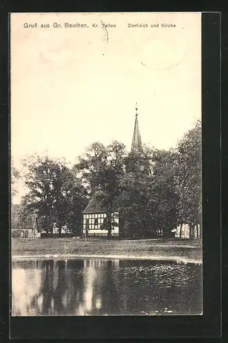 AK Gr. Beuthen, Dorfteich und Kirche