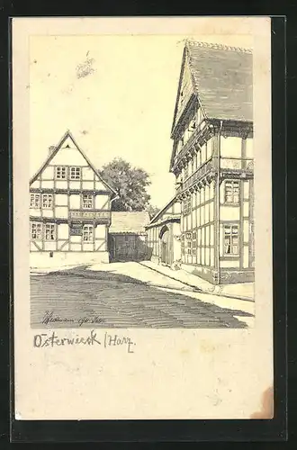 AK Osterwieck / Harz, Alte Holzbauten, Eingang in den Sonnenklee