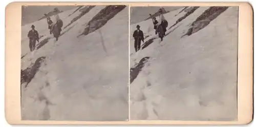 Stereo-Fotografie unbekannter Fotograf und Ort, Bergsteiger am Gebirgshang