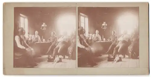 Stereo-Fotografie unbekannter Fotograf und Ort, Gemütliche Stimmung in einer Hütte