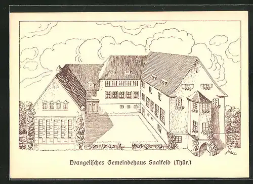 Künstler-AK Saalfeld / Thür., Evangelisches Gemeindehaus