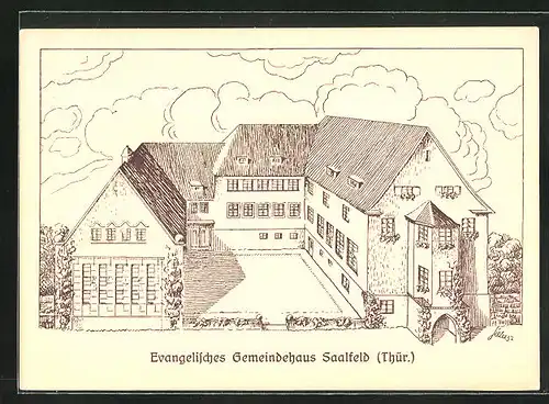 Künstler-AK Saalfeld / Thür., Evangelisches Gemeindehaus