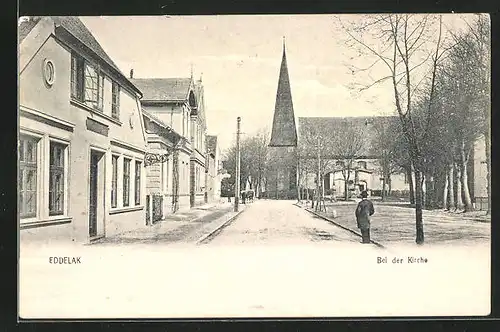 AK Eddelak, Partie bei der Kirche, Passanten