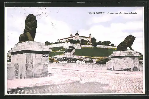 AK Würzburg, Festung von der Ludwigsbrücke gesehen