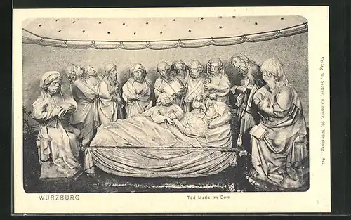 AK Würzburg, Relief Tod Maria im Dom