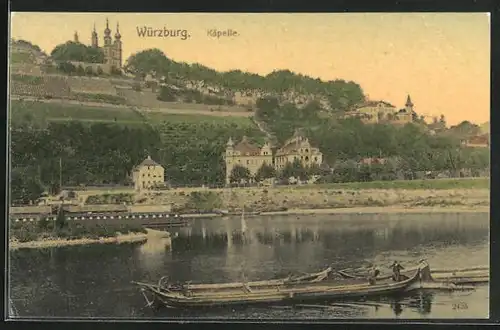 AK Würzburg, Blick über den Fluss zum Käppele