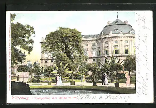 AK Würzburg, Schlosspartie vom Hofgarten gesehen