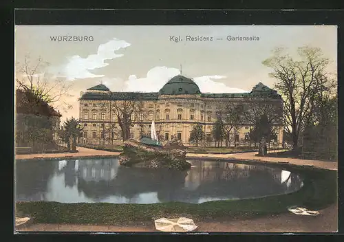 AK Würzburg, Gartenseite der Kgl. Residenz