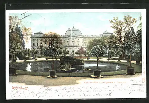 AK Würzburg, Kgl. Residenz, Hofgarten und Fontaine