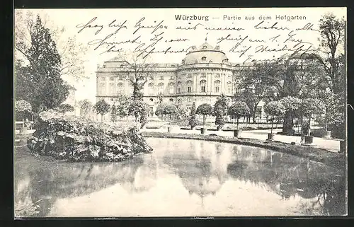 AK Würzburg, Hofgarten mit Blick zur Residenz