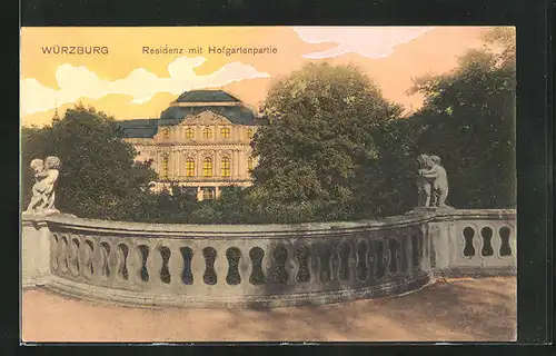 AK Würzburg, Residenz mit Hofgartenpartie