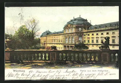 AK Würzburg, Hofgarten und Residenz