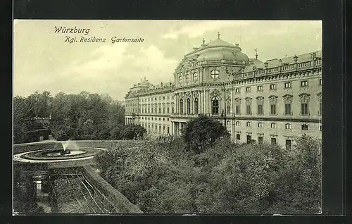 AK Würzburg, Gartenseite der Kgl. Residenz